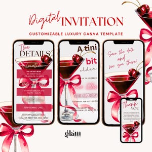 A Tini Bit Older Cherry Martini Coquette birthday invitations,a tini bit older birthday invitation,tiny bit older invitation digital
