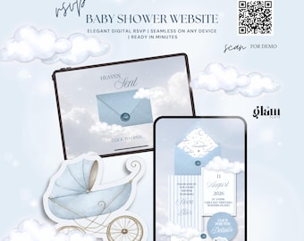 Blue cloud 9 baby shower inviting,online rsvp invite,heaven sent rsvp websites,cloud theme boy baby shower envelop invitation editable 9C1