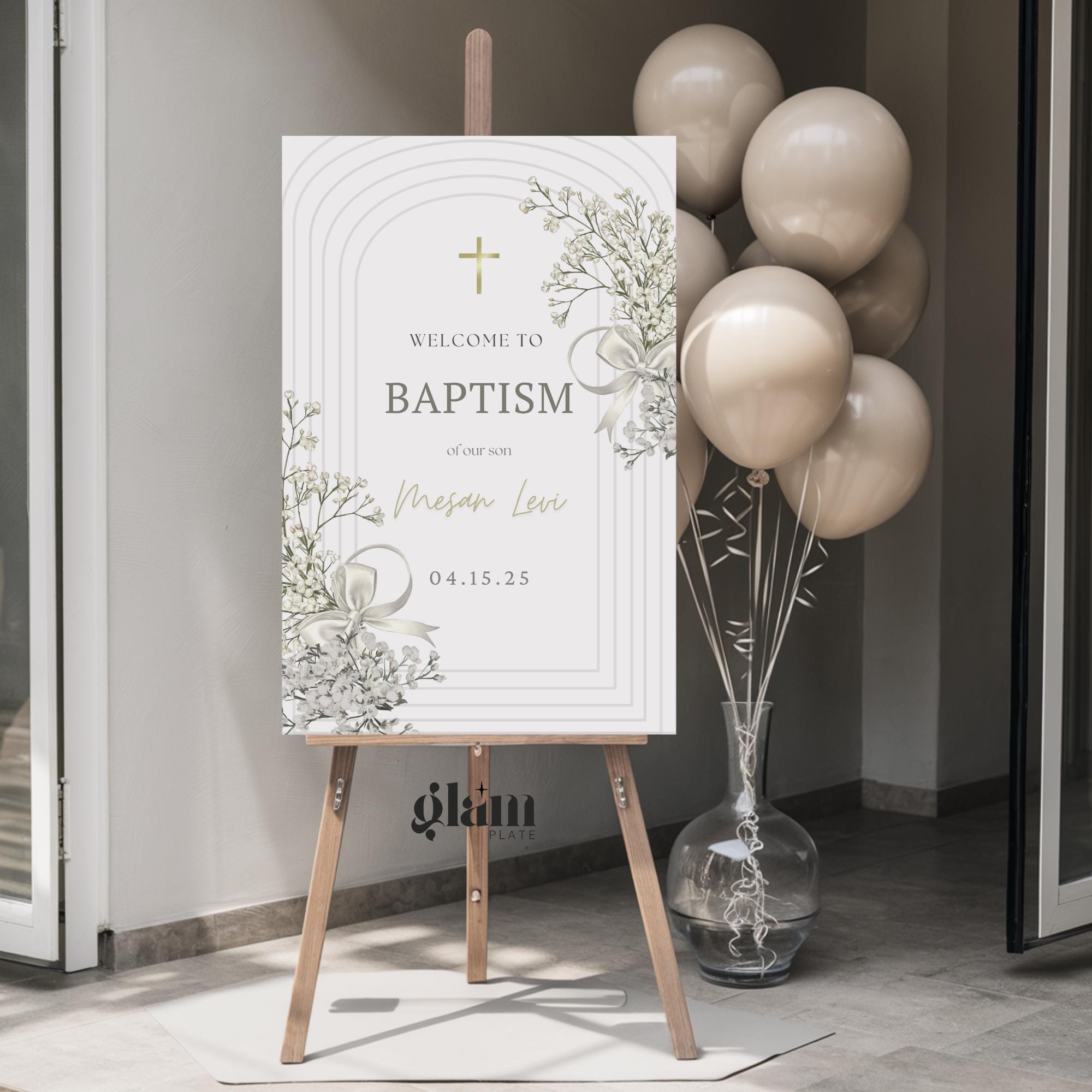 Modern Bow Baptism Baby Breath Welcome Sign Sage Green Baptism Welcome ...
