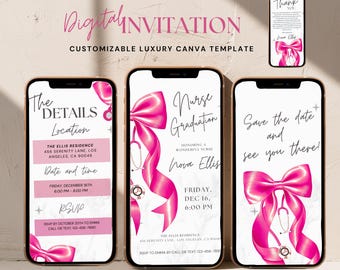Pink coquettful bow graduates nursing inviting video, rn nurse graduate,nurse schooling lpn graduate editable inviting,grad evite 1PN