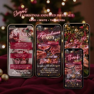 Burgundy Christmas friendmas party invite elegantly Christmas animation invitation downloadable holiday party invite christmas friendmas