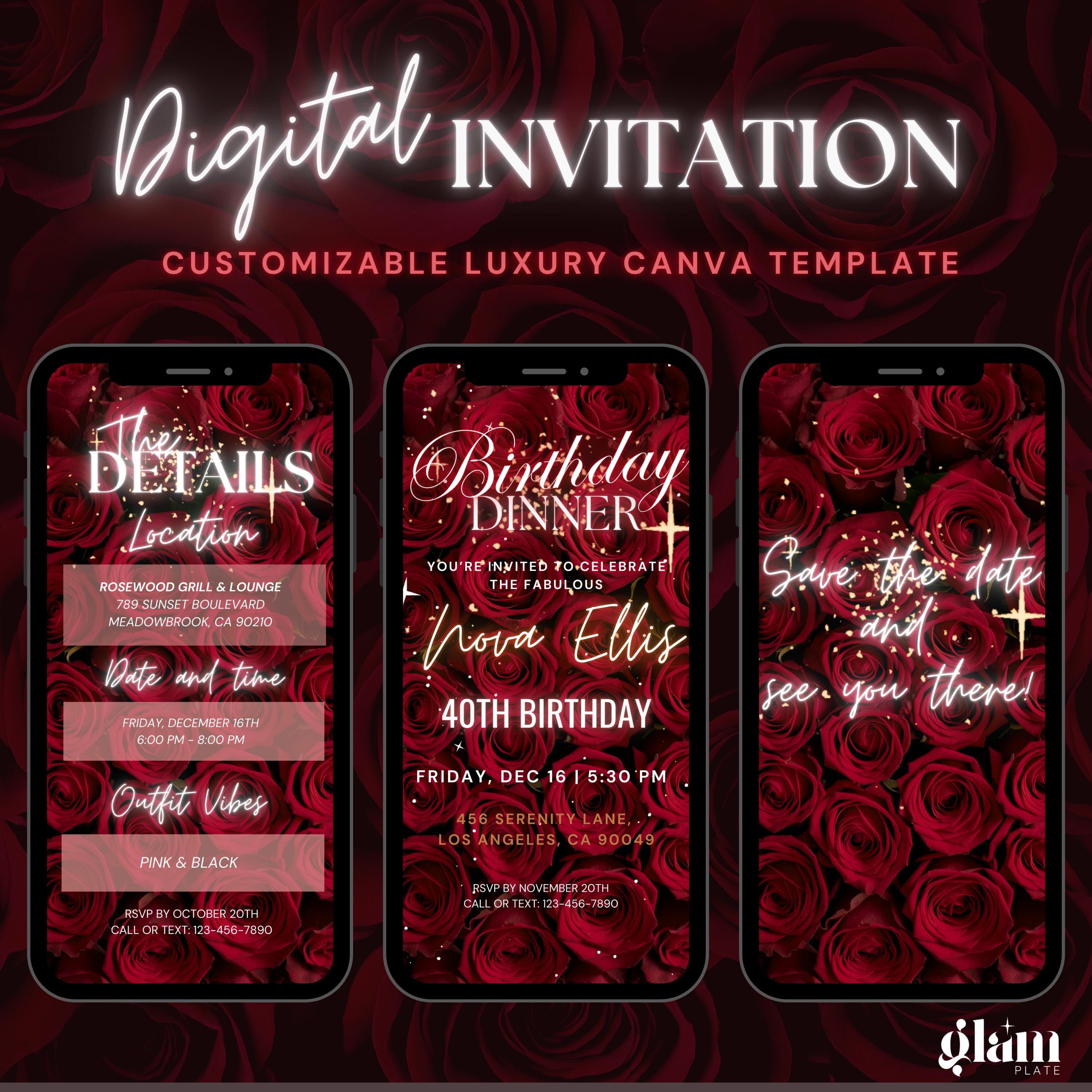 Red Rose Birthday Invitation-elegant Digital Canva Video Template Luxurious  Celebration,floralbirthday,floral Birthday Animated,40thbirthday - Etsy, image size:3000x3000