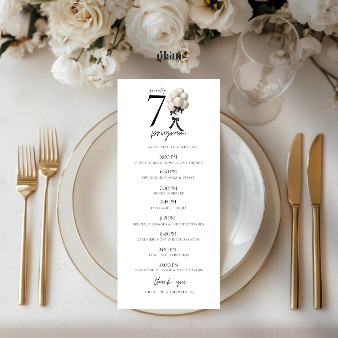 Balloon 70th Bows Dinner Party Downloadable Event Program,coquette Bow ...