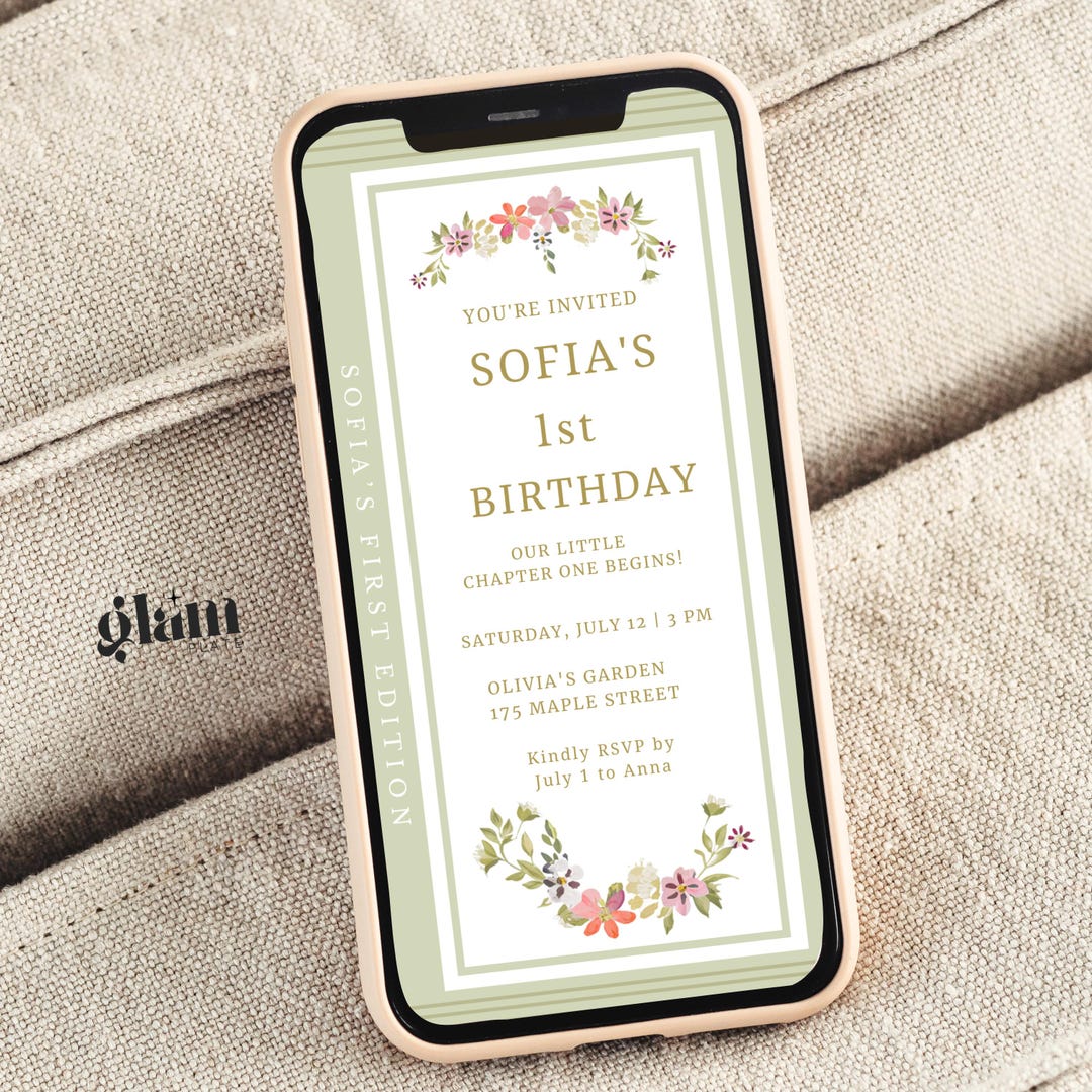 First Chapter Invitation Sage Green First Birthday Chapter One Birthday ...