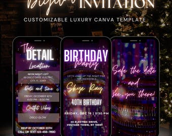 Disco Ball Glitter Birthday Party Invitation Video – Retro Glam Custom Digital Invite Birthday, 70s birthday party invite,disco 70s birthday