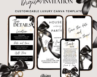 Housewarming party digital invite bow black,House warming coquette invite black bow,new house party minimalist black ribbon coquette WB1
