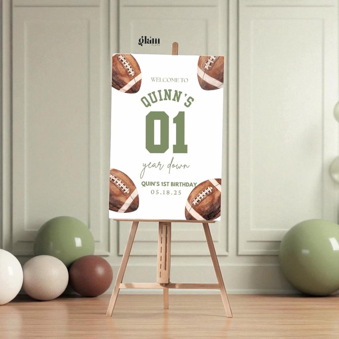 Football First Birthday First Year Down Football Welcome Signs,first ...