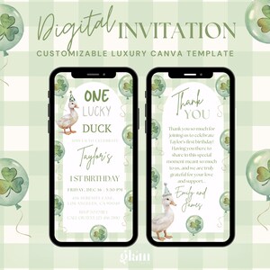St. Patrick One Lucky Duck Birthday Invitation,lucky duck 1st birthday,lucky duck invite,One lucky duck invite digital,lucky one birthday