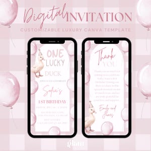 Pink One Lucky Duck Birthday Invitation,One lucky duck birthday,lucky duck 1st birthday,lucky duck invite,One lucky duck invite digital