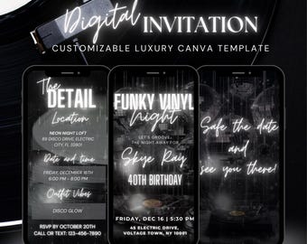 Disco party Vinyl Birthday Invitation Template | Editable Retro Party Invite with Disco Ball,disco ball invite,70s birthday party invite