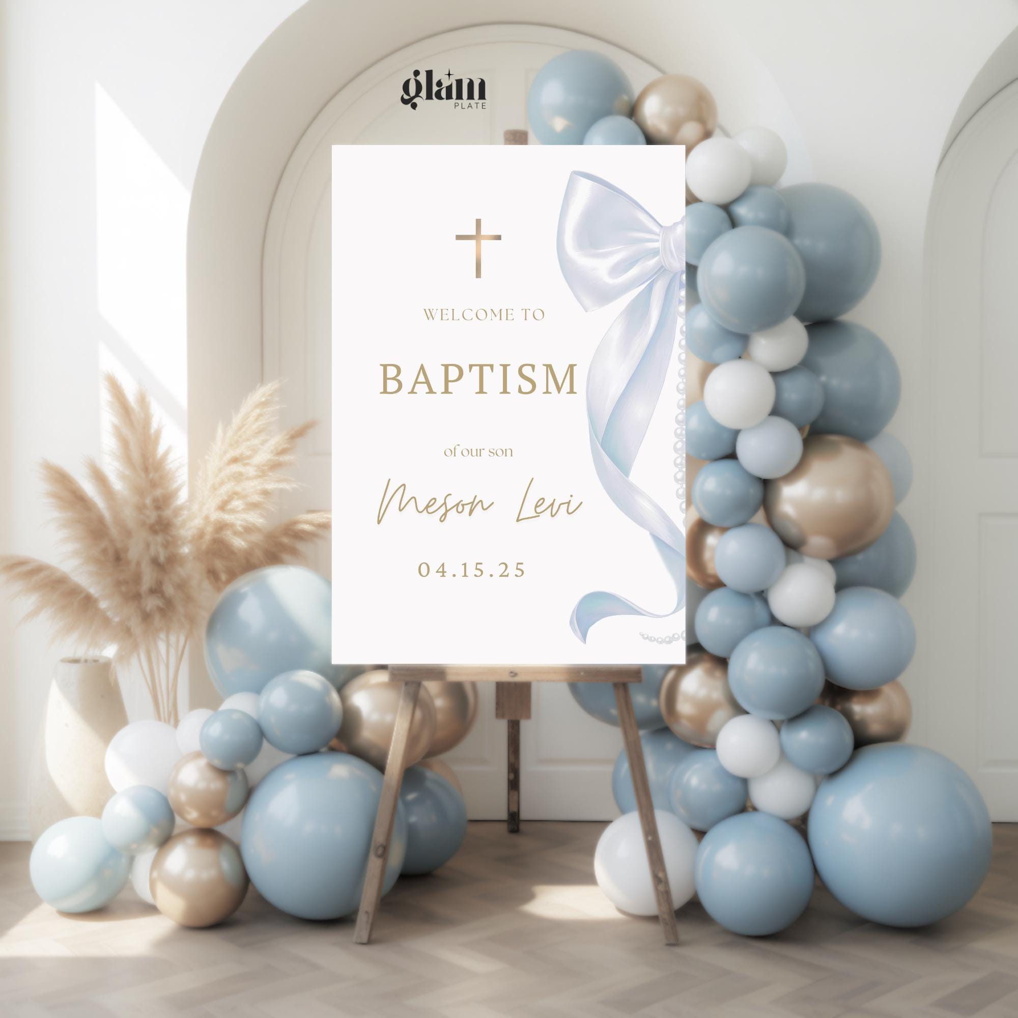 Blue Gold Boy Baptism Welcome Signs Baptism Gold Blue Christening ...
