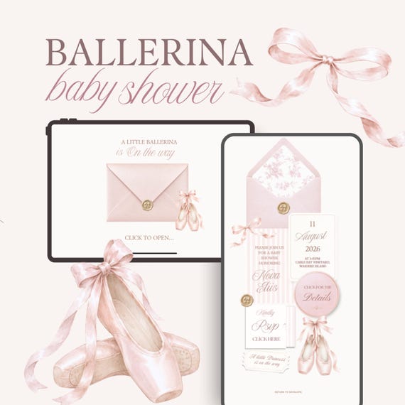 Ballerina Baby Shower baby shower website invitation rsvp,Ballet Baby Shower editable inviting,Luxury Coquette baby shower girl template 7PS