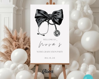 Black Bow Nurse Graduation Welcome Sign,nurse pin ceremony,graduated nursing,nurse graduate sign,nurse graduation welcome sign grad GNBB1