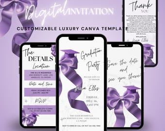 Lilac Graduation purple bow invite,graduation invitation animation,Bow graduation invites,lavender graduation,coquette bow graduation