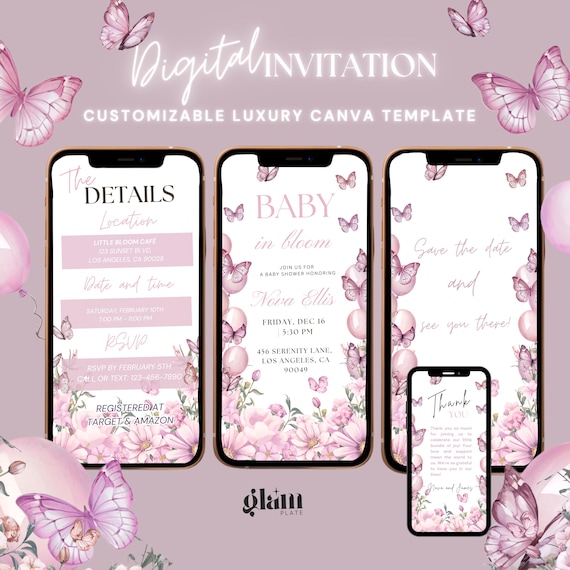 Pink butterfly invite baby shower,Baby in bloom invite butterfly,Baby in bloom babyshower,invitation baby shower butterfly,pinkbutterflies
