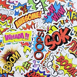 Pack of 50 Cartoon Sound Effect Stickers, Cool stickers, Fun stickers, Graffiti stickers, Colored stickers, Die cut stickers
