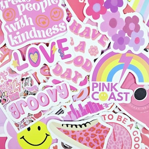 Pack of 50 Pink Preppy Stickers, Aesthetic stickers, Cute stickers, Stickers for girls, Pink stickers, Die cut stickers