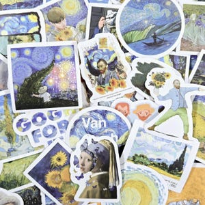 Pack of 60 Van Gogh Stickers, Painting stickers, Art sticker, Planner stickers, Monet stickers, Art lovers gift, Die cut stickers