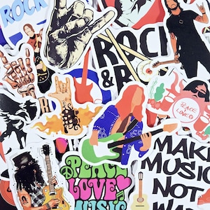 Pack of 50 Rock N Roll Stickers, Music stickers, Pop stickers, Heavy metal stickers, Guitar stickers, Die cut stickers