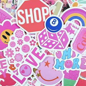 Pack of 50 Pink Preppy Stickers, Aesthetic stickers, Cute stickers, Stickers for girls, Pink stickers, Die cut stickers