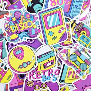 Pack of 50 Retro 80s Stickers, Aesthetic stickers, Vintage stickers, Planner journal stickers, 80s stickers, Retro sticker, Die cut stickers