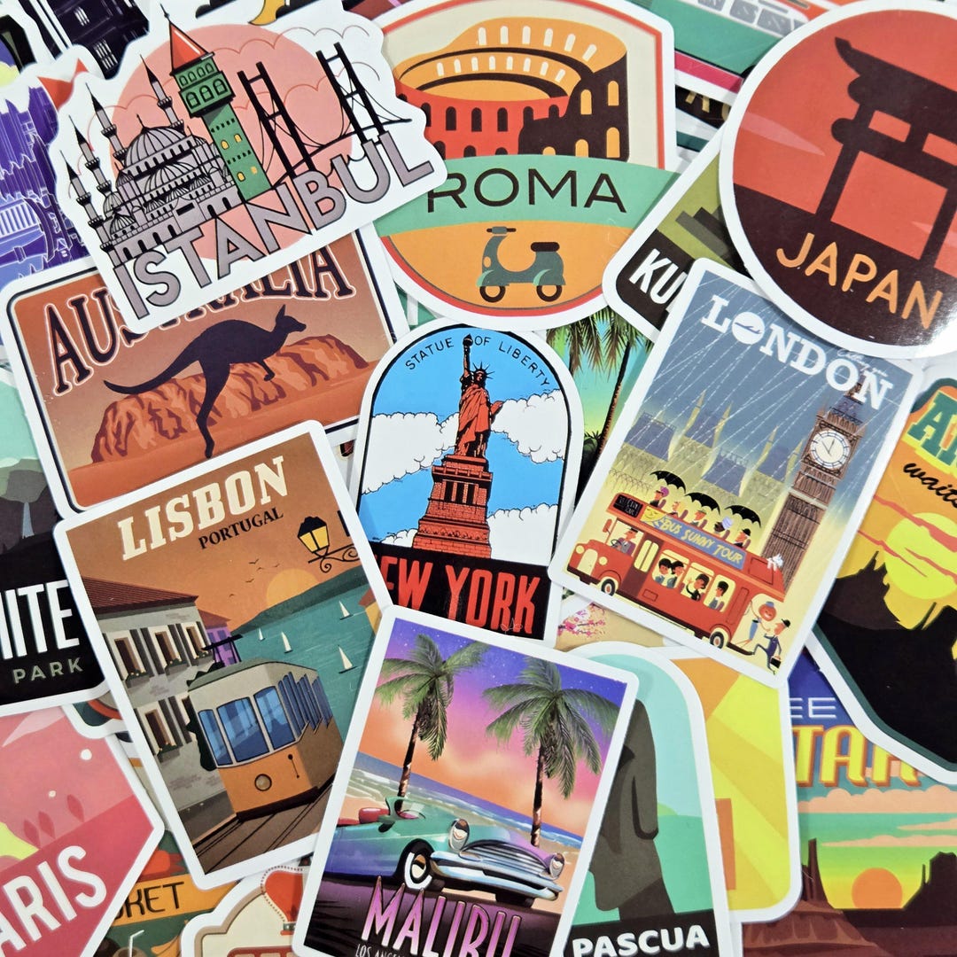 Pack of 50 World Travel Stickers : Waterproof Die-cut Decals - Etsy