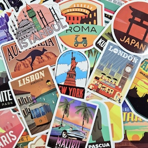 Pack of 50 Travel Stickers, Country stickers, Europe stickers, World travel stickers, Die cut stickers
