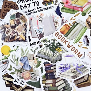 Vintage Book Stickers - Waterproof Glossy Die Cut Decals - 50 Pack