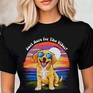 Puppy Retro Sunset Lover Tee | Funny Beach Sunset Design | Cool Sunglasses Dog T-Shirt | Awesome Puppy Lover Gift | Cute Animal Top