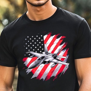 American Fighter Jet T-Shirt: USA Flag Aviation Tee