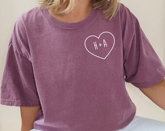 EMBROIDERED Heart and Initials, Comfort Colors Shirt, Valentines Day Shirt, Heart with Initials Shirt