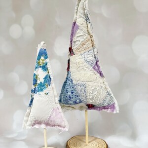Set of Two Fabric Christmas Trees - Quilted Christmas Trees, Holiday Decor, Heirloom Christmas, Eco Decorations, Country Tree image 2
