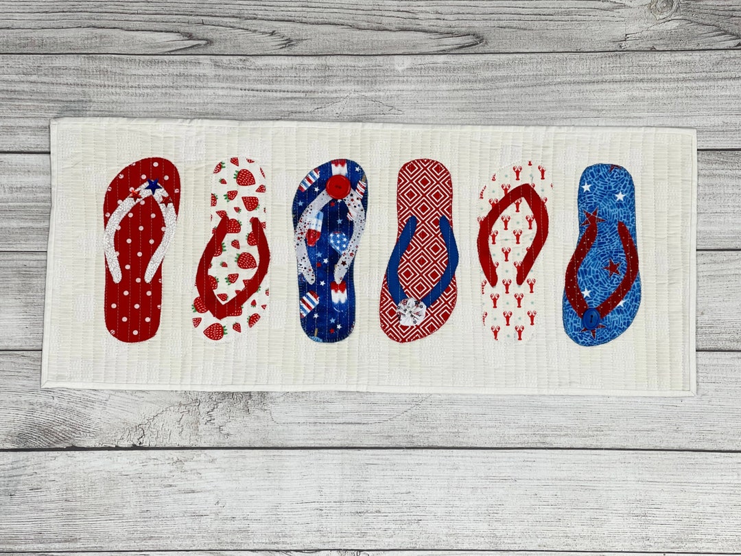 Appliquéd Red, White, and Blue Flip Flop Table Runner Etsy