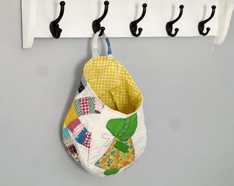 Peg Basket Storage Pod- Quilted Bin, Quilt Storage Bag, Scrap Fabric Bin, Bathroom Bin, Eco Friendly Gifts, Fabric Storage, Recycled Decor