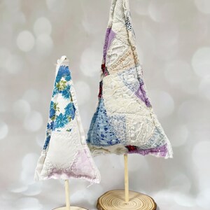Set of Two Fabric Christmas Trees - Quilted Christmas Trees, Holiday Decor, Heirloom Christmas, Eco Decorations, Country Tree image 4