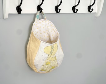 Peg Basket Storage Pod- Quilted Bin, Quilt Storage Bag, Scrap Fabric Bin, Bathroom Bin, Eco Friendly Gifts, Fabric Storage, Recycled Decor