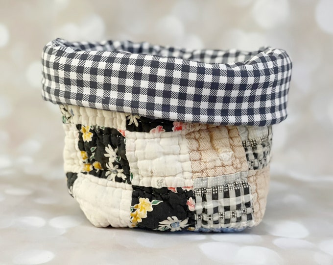 Scrappy Quilt Basket Quilted Bin, Quilt Storage Bag, Scrap Fabric Bin, Bathroom Bin, Eco