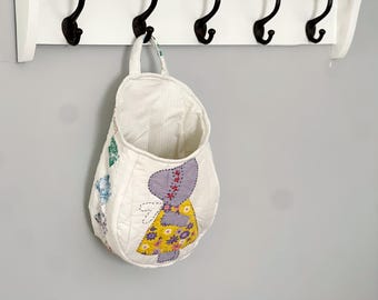 Peg Basket Storage Pod- Quilted Bin, Quilt Storage Bag, Scrap Fabric Bin, Bathroom Bin, Eco Friendly Gifts, Fabric Storage, Recycled Decor