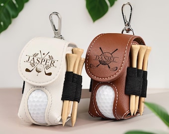 Personalized Leather Golf Ball Bag, Mini Golf Ball Holder, Golf Tees Holder,  Great Golf Gifts for Him, Christmas Gifts