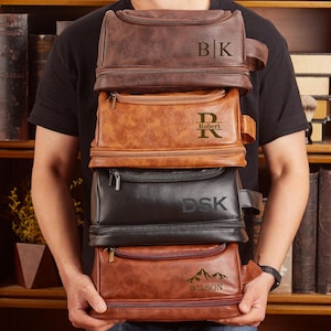 Trousse de toilette en cuir personnalisée pour homme, trousse Dopp, cadeaux de garçons d'honneur, cadeau d'anniversaire pour lui, trousse de toilette de voyage, cadeau de fête des pères pour papa
