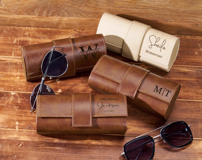 Personalized Leather Sunglasses Box for Groomsmen/Bridesmaid,Christmas Gifts for Men,Leather Glasses Case,Custom Glasses Case,Groomsmen Gift