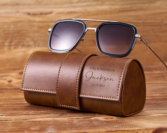 Groomsmen Gifts Personalized Leather Sunglasses Box Engraved Sunglasses Box Best Man Gift Bridesmaid Bachelor Party Sunglasses Gift for Him
