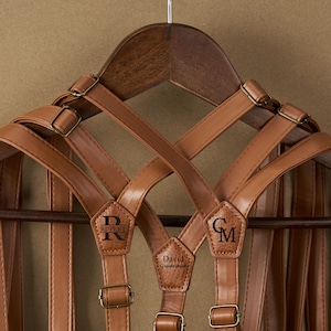 Personalized Leather Suspenders Groomsmen Suspenders Brown Leather Suspender for Men Adult Suspender Rustic Wedding Suspenders for Men Women