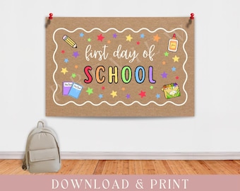 Cartel del primer día de clases, pancarta de regreso a clases, pancarta del primer día de clases, pancarta pintada a mano