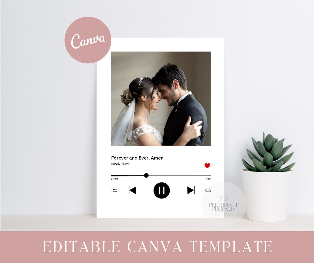 Printable Spotify Photo Template, Canva Drag and Drop, Music