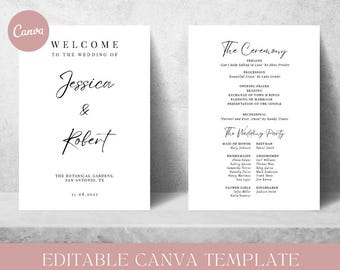 Editable Wedding Program |  Custom  Wedding Ceremony Program| Elegant Ceremony Program | Simple Wedding Program