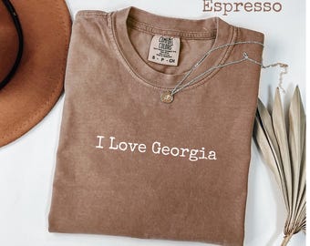 T-shirt graphique I Love Georgia Comfort Colors®, t-shirt pêche du Sud, joli cadeau d'État pour elle, chemise Georgia Pride pour femme