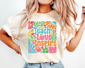 Comfort Colors Teacher Shirt For Teacher Team Apparel Back to School Teacher Appreciation Teach Love Inspire Retro Teacher Tee