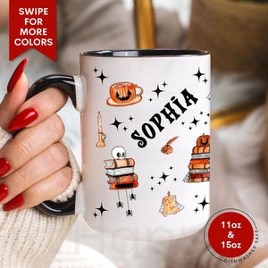 Personalized Gift for Book Lover Reading Ghost Mug Spooky Teacher Halloween Coffee Cup Fall Coffee Mug Cute Ghost Mug Gift for Readers