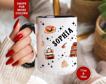 Personalized Gift for Book Lover Reading Ghost Mug Spooky Teacher Halloween Coffee Cup Fall Coffee Mug Cute Ghost Mug Gift for Readers